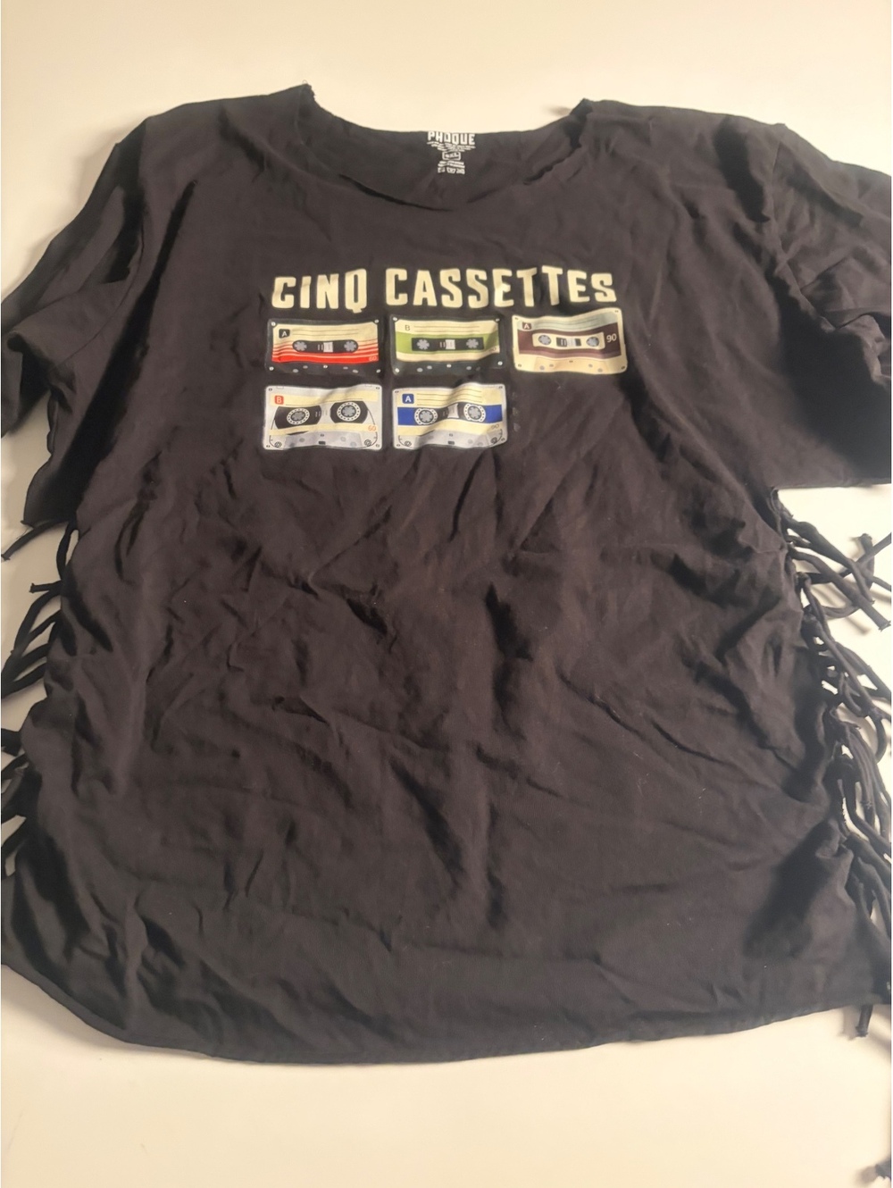 PHOQUE Gino Cassettes Black Fringe T-Shirt 3XL